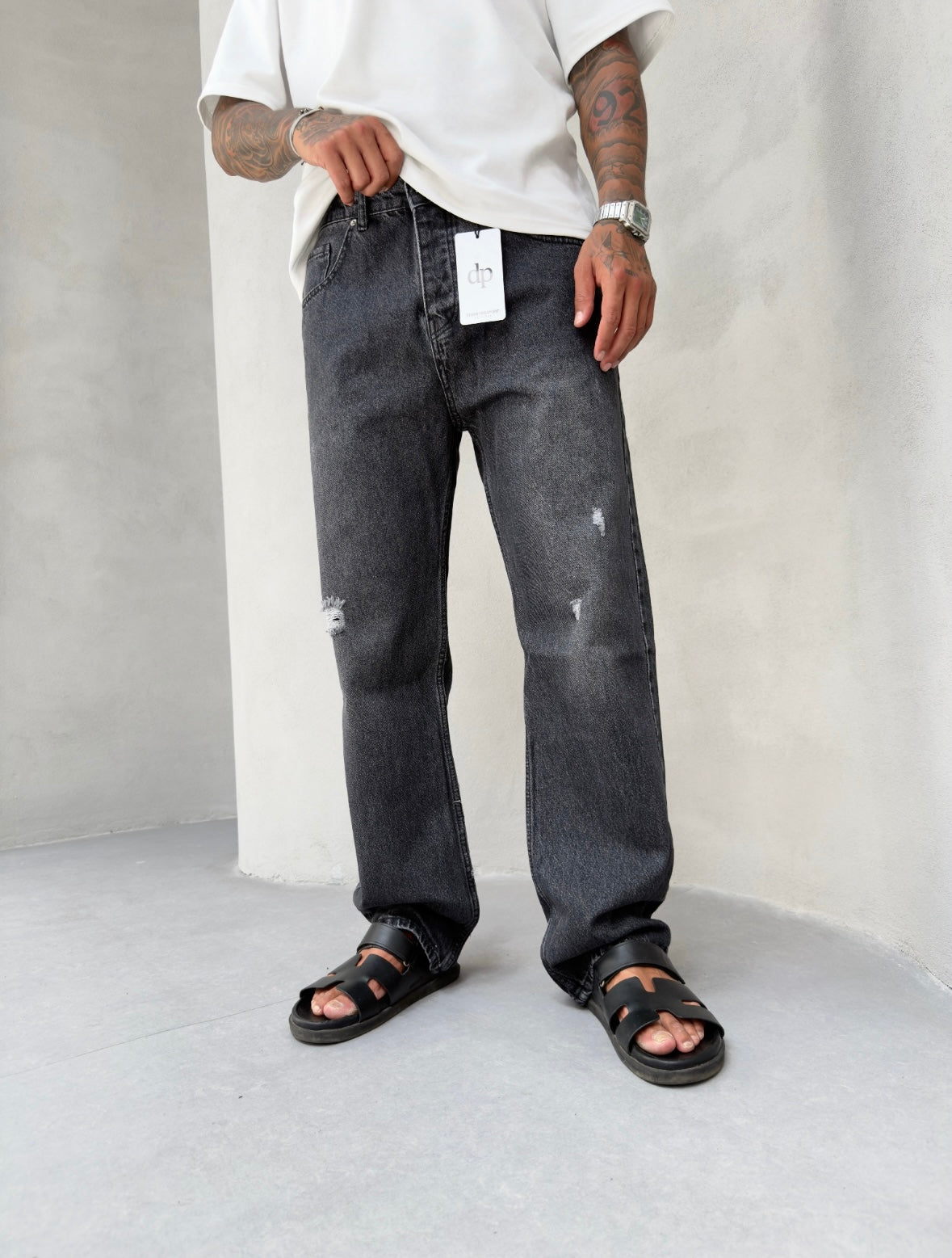 Siyah Lazer Detaylı Baggy